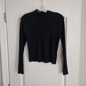 Hollister Womens Black Ribbed‎ Mock Neck Long Sleeve Top Stretch Casual Size L